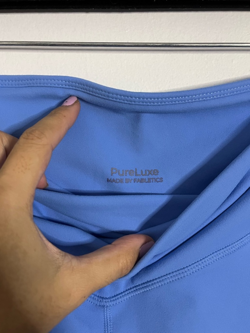Fabletics Oasis PureLuxe Crossover 6'' Biker Shorts in Cerulean Blue - Picture 6 of 7